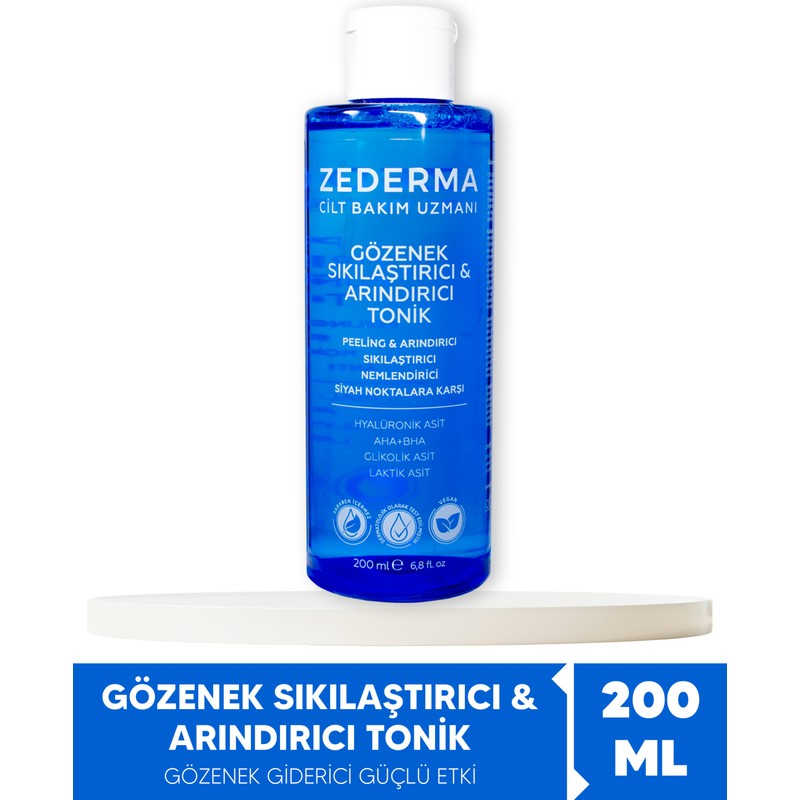 Zederma Gözenek Sıkılaştırıcı ve Arındırıcı Tonik – Peeling Etkili, Hyaluronik Asit AHA BHA, Siyah Nokta Karşıtı, Tüm Cilt Tipleri İçin, 200 ml