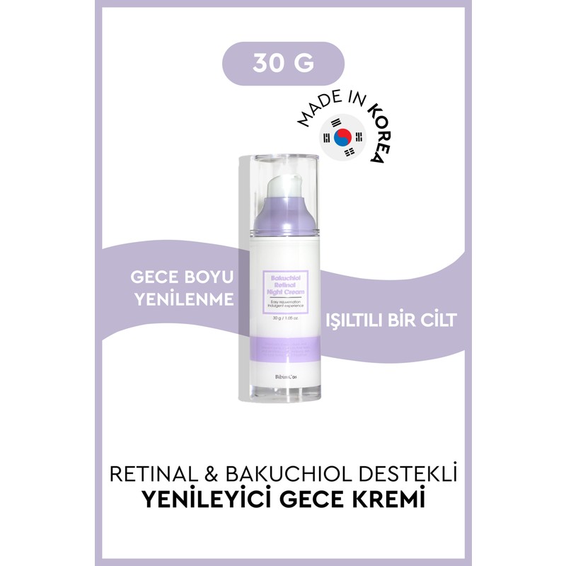 Bibimcos Retinal ve Bakuchiol Destekli Yenileyici Gece Kremi 30g