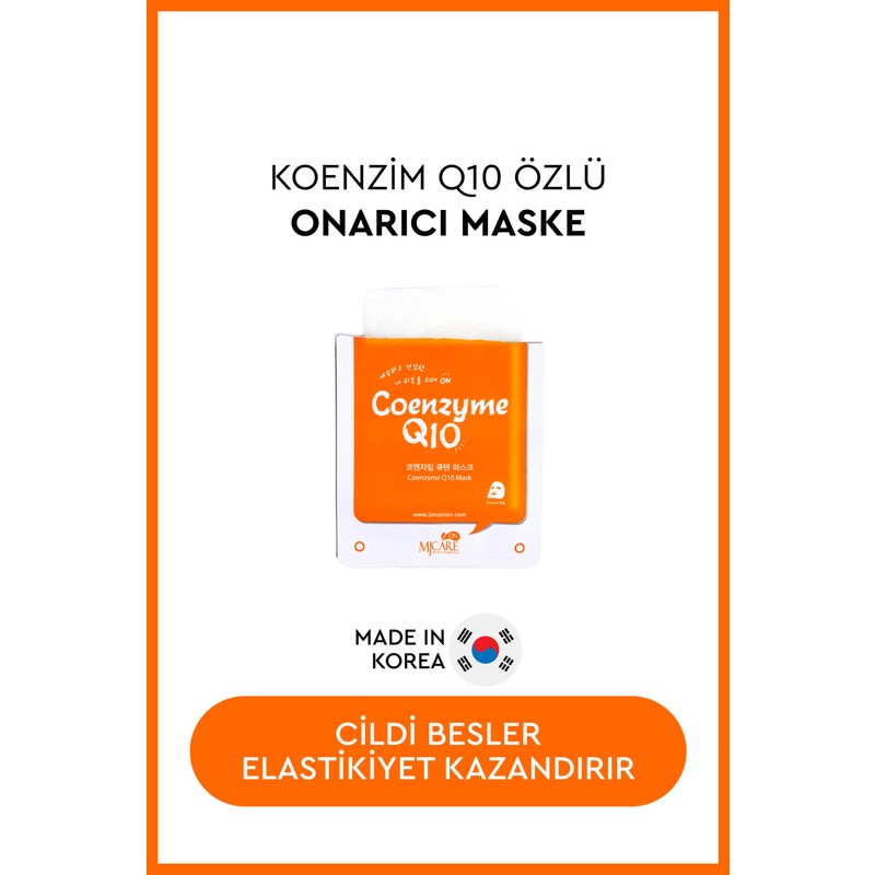 MjCare Koenzim Q10 Özlü Kağıt Yüz Maskesi – Tüm Cilt Tiplerine Uygun, Sıkılaştırıcı ve Nem Desteği Sağlayan 1 Adet