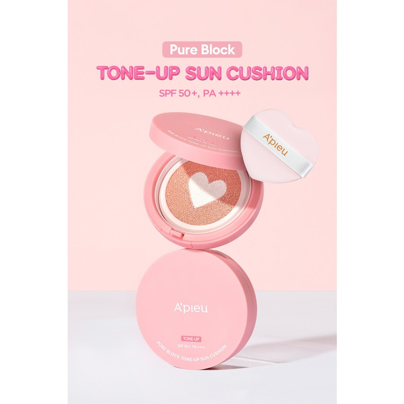 MISSHA Ton Eşitleyici Pembe Bazlı Güneş Koruyucu Cushion A'PIEU Pure Block Tone-Up Sun Cushion SPF50+PA++++