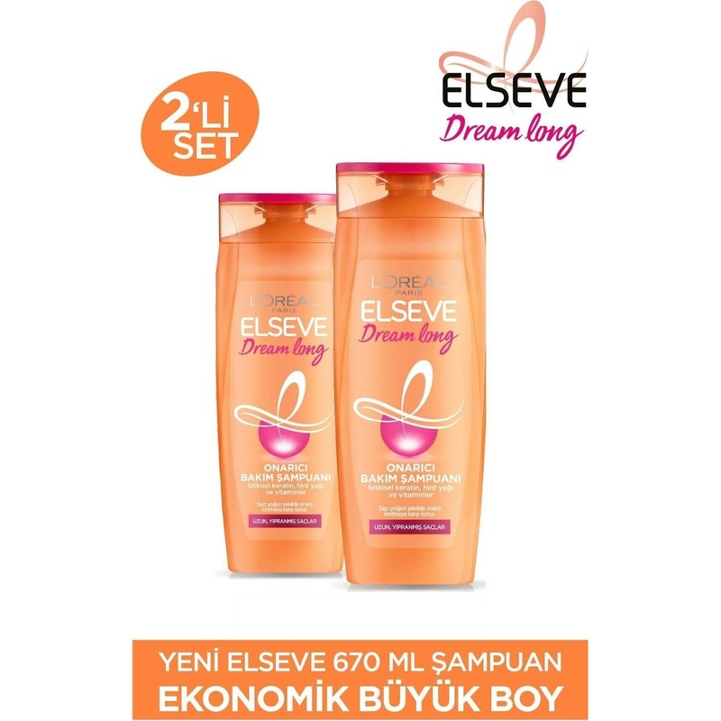 Elseve L'oréal Paris Dream Long Onarıcı Bakım Şampuanı 670 ml 2 Adet
