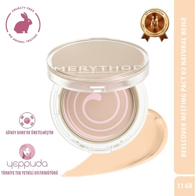 Merythod Reelcover Melting Pact 02 Natural Beige SPF50+PA++++ - Yağlı Ciltler Için Yüksek Kapatıcı Fondöten