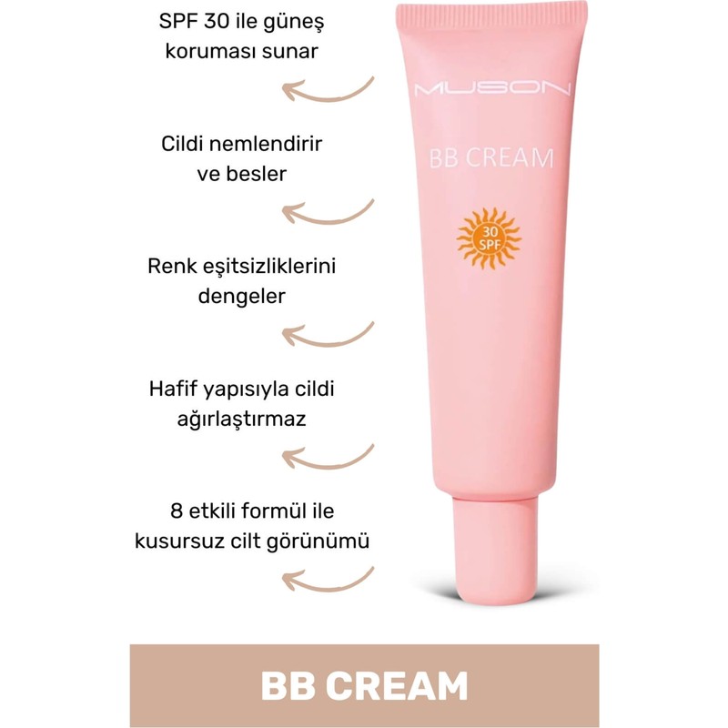 Muson BB Krem SPF 30 – Hyaluronik Asit ve E Vitamini İçeren, Tüm Cilt Tiplerine Uygun Nemlendirici 35 ml