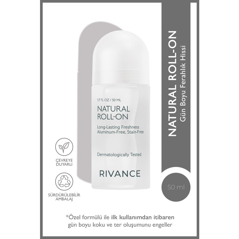 Rivance Roll-On Doğal Kokusuz Unisex 50 ml Pudrasız Alüminyum İçermeyen Dermatolojik Onaylı