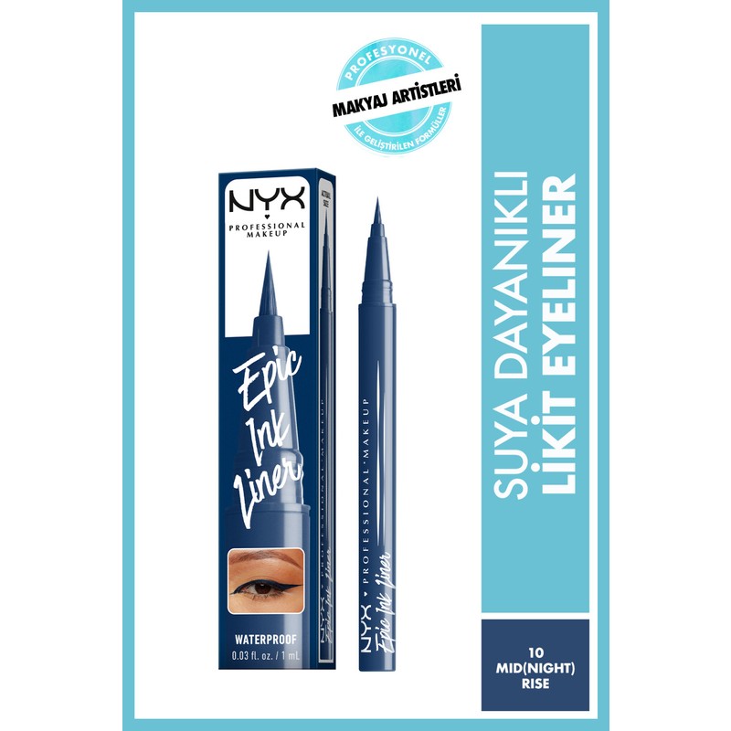 NYX Professional Makeup Epic Ink Liner Midnight Rise Suya Dayanıklı Saten Bitiş Likit Eyeliner – Hassas ve Kolay Uygulama