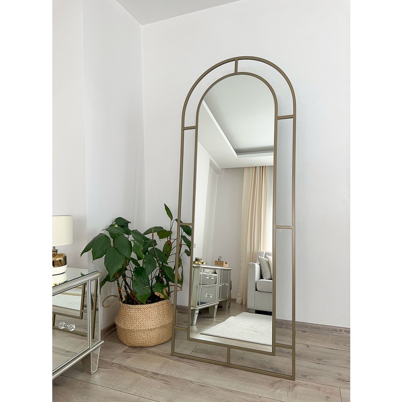 Effe Yapı Dekor Eskitme Metal Çerçeveli 180X70 cm Pencere Model Oval Ayaklı Boy Aynası