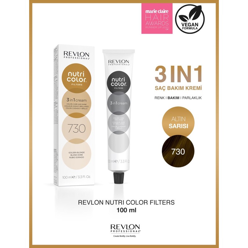 Revlon Nutri Color Filters 730 Golden Blonde – Altın Sarısı Tonları İçin Renk Yenileyici ve Parlaklık Veren Saç Maskesi 100 ml