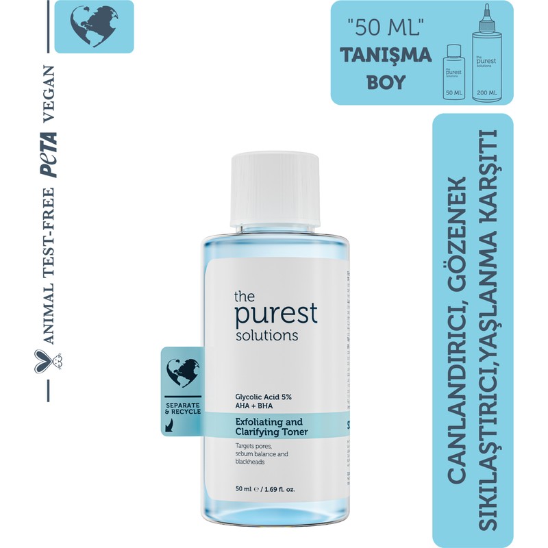The Purest Solutions 50 ml Mavi Tonik Glikolik Asit ile Gözenek Sıkılaştırıcı Etki Tüm Cilt Tiplerine Uygun