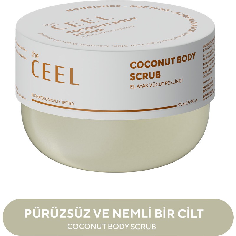 The Ceel Hindistan Cevizi Özlü Nemlendirici, Besleyici, Batık Giderici ve Arındırıcı Vücut Peelingi 275 gr