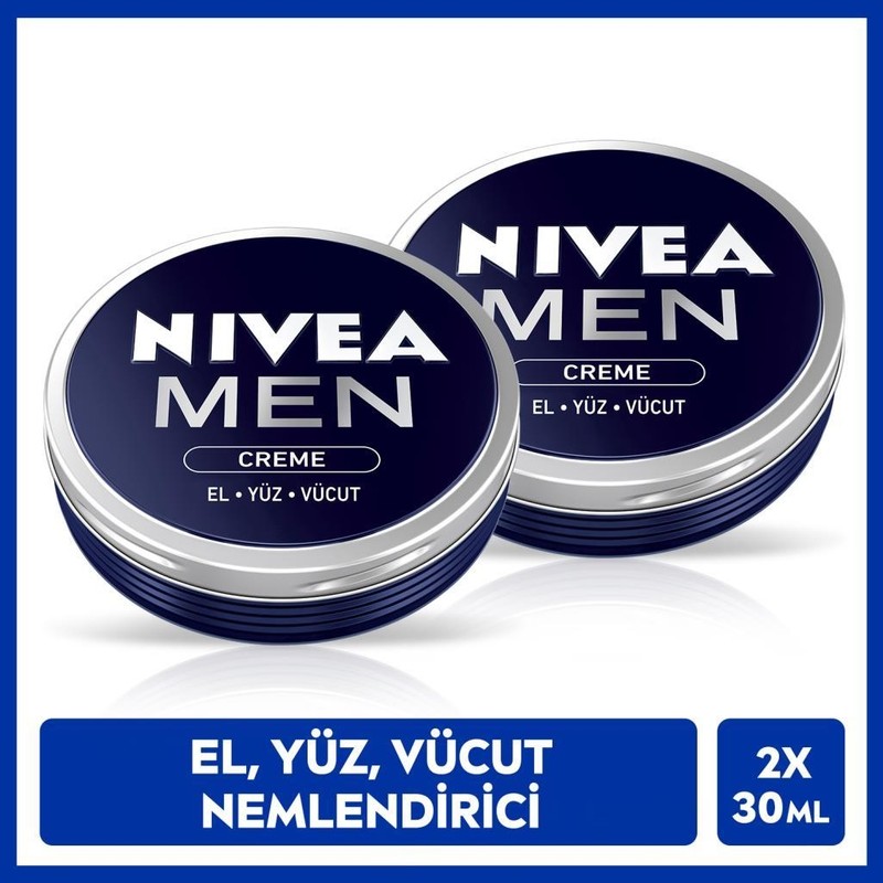 Nivea Men Erkek Creme 30 ml, Yoğun Nemlendirici, Yapışkan His Bırakmaz, Hızlı Emilir, El Vücut Yüz, X2 Adet