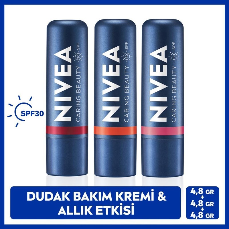 Nivea SPF30 Nemlendirici Dudak Bakım Kremi 4.8gr Mercan Rose Kırmızı Renkli Allık Etkisi