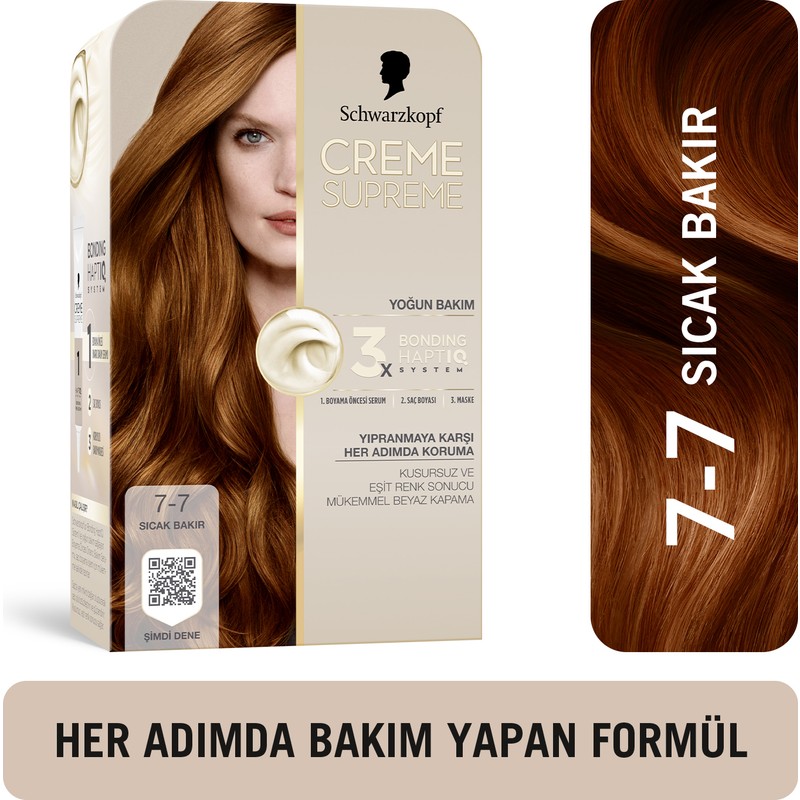 Creme Supreme Schwarzkopf Creme Supreme 7-7 Sıcak Bakır Yıpranma Karşıtı Onarıcı Bakım Kit Saç Boyası Serum & Maske