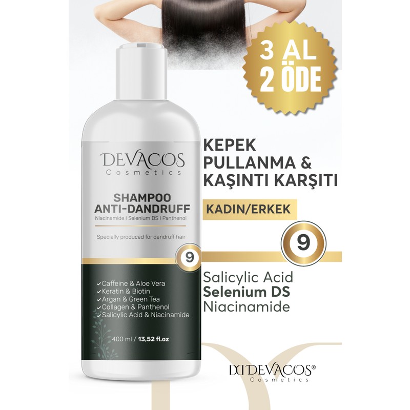 Devacos Eğzama Şampuanı Kepek Şampuanı Kaşıntıı Pullanmaa Gidericiı Tuzsuz Şampuan 400 ml