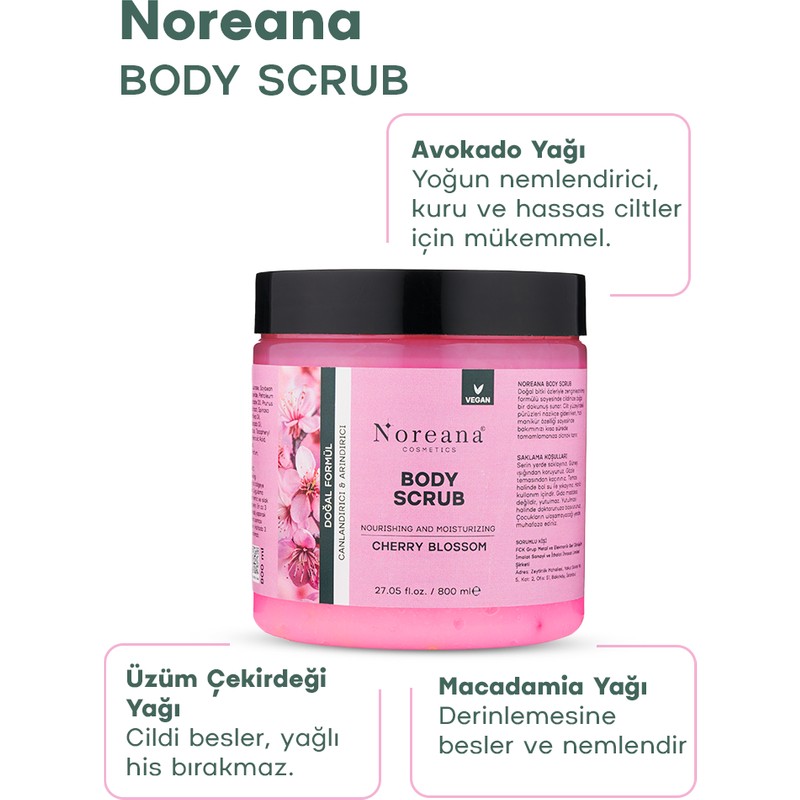 Noreana Japon Kiraz Çiçeği 800ML Scrub Peeling Salon Boy Koyu Leke&nemlendirici