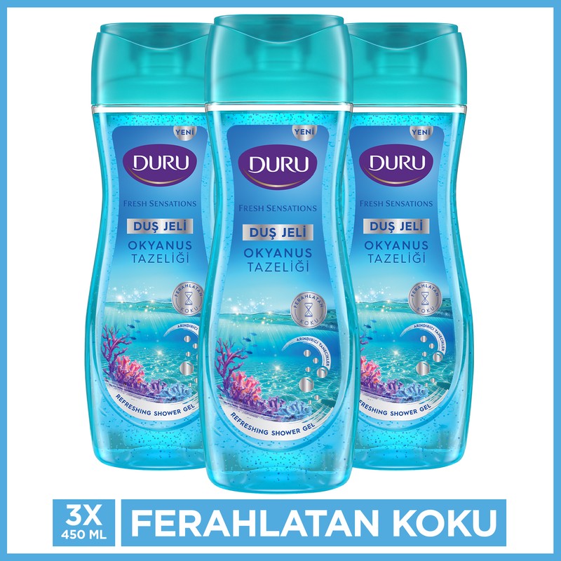 Duru Fresh Sensations Okyanus Ferahlığı Vegan Duş Jeli 3x450 Ml Ferahlatan Koku ile Tazelik