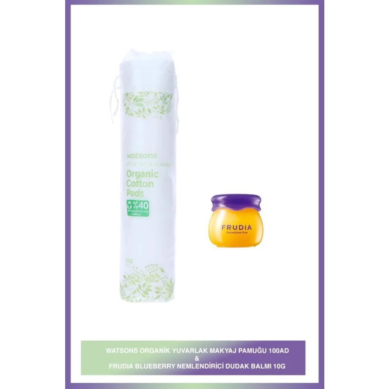 Frudia Blueberry Nemlendirici Dudak Balmı + Watsons Organik Makyaj Pamuğu