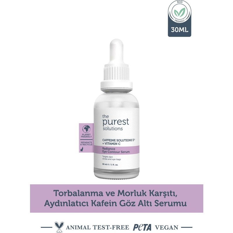Purest The Purest Solutions Torbalanma ve Morlk Karşıtı Aydnlatıcı Kafein Göz Altı Serumu 30 Ml. (Caffeine 5% + Vitamin C)