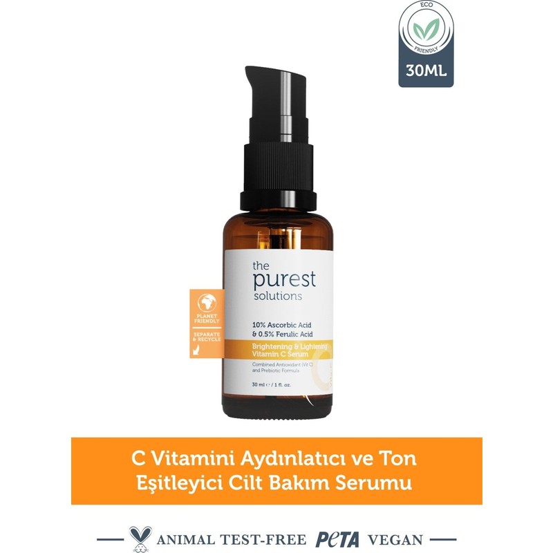 Purest The Purest Solutions C Vit Aydınlatcı ve Ton Eşitleyici Bakım Serumu 30 ml %10 Ascorbic Acid & Ferulic Acid %0,5
