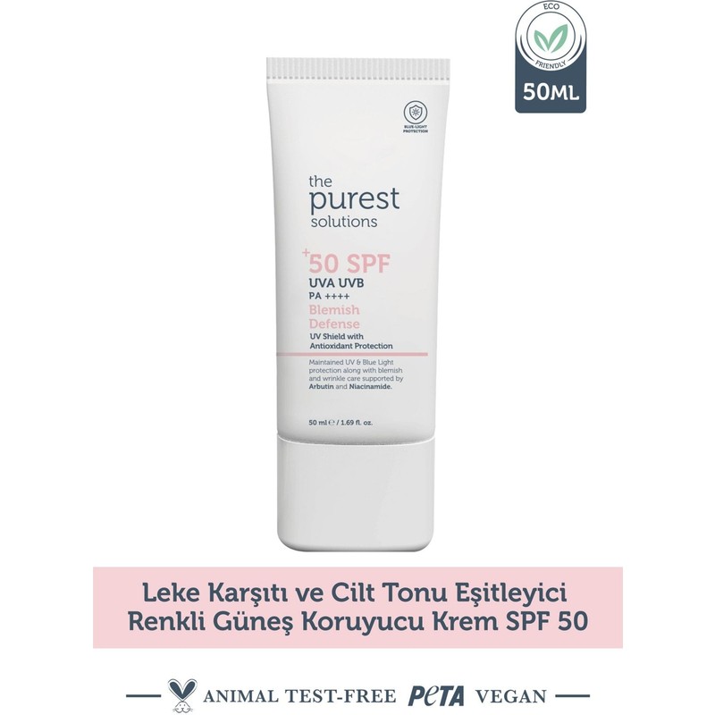 Purest The Purest Solutions Leke Karşıtı ve Cilt Tonu Eştleyici Renkli Güneş Koruyucu Krem Spf 50, 50 ml