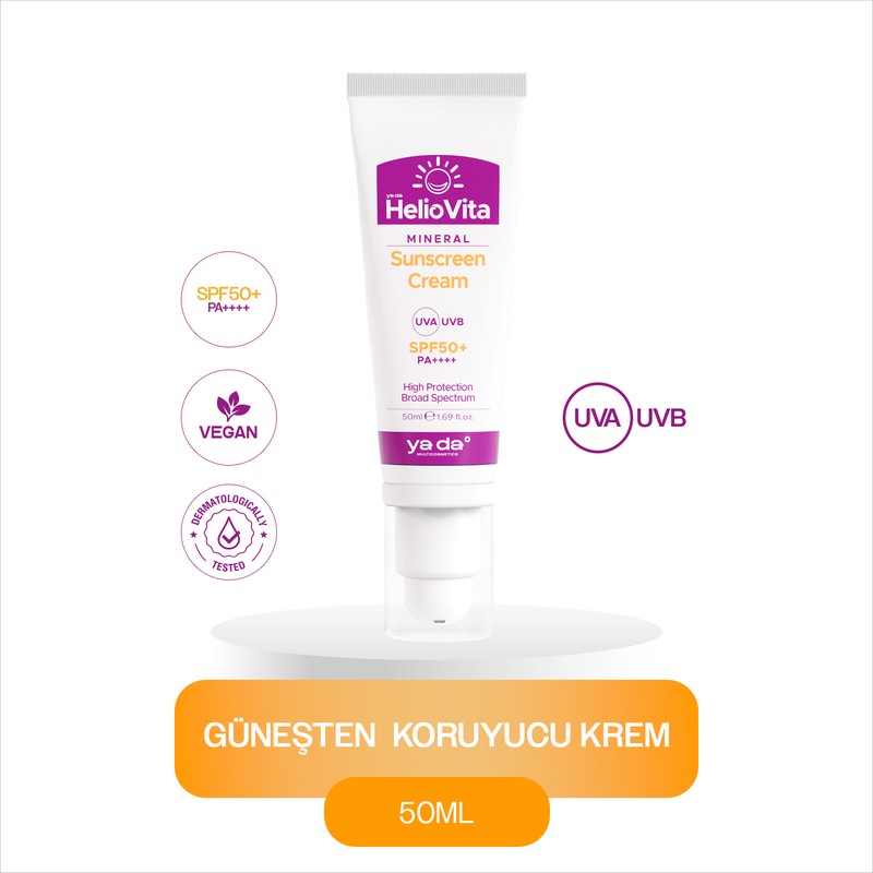 Ya Da Multicosmetics HelioVita %100 Mineral Yüksek Koruma ve Aydınlatıcı Etkili Güneşten Koruyucu Krem, 50 ml, SPF 50+, PA++++