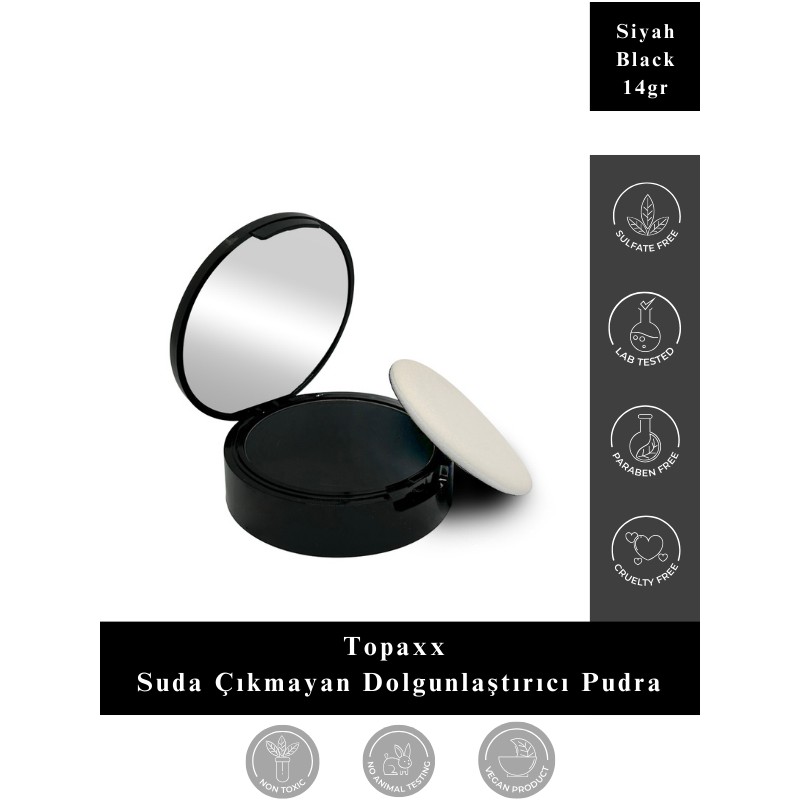 Topaxx Siyah 14 gr Amonyaksız Suda Çıkmayan Dolgunlaştırıcı Saç Sakal Dip Boya Pudrası