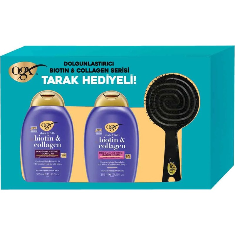 Ogx Organix Biotin&collagen 385 ml Hacim Verici Şampuan ve Saç Kremi Seti + Tarak 3'lü Set