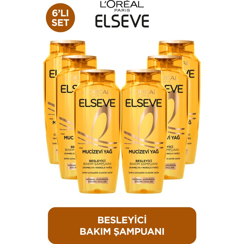 Elseve L' Oreal Paris 6'lı Elseve Mucizevi Yağ Besleyici Şampuan 300 ml Dökülme Karşıtı Etki ile Zenginleştirilmiş