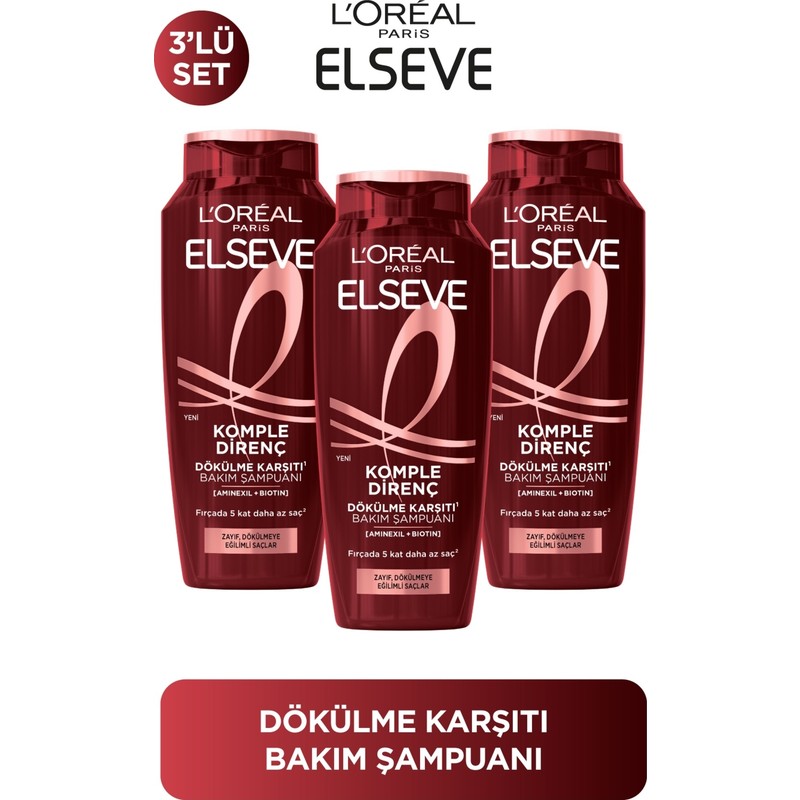 Elseve L'Oreal Paris 3'lü Elseve Komple Direnç Dökülme Karşıtı Bakım Şampuan 300ml Kadınlar İçin Güçlendirici Etki