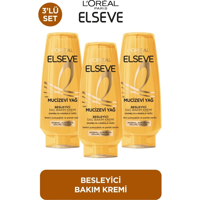 Elseve L' Oreal Paris 3'lü Elseve Mucizevi Yağ Besleyici Saç Bakım Kremi 250 ml Kolay Tarama Sağlayan Besleyici Formül