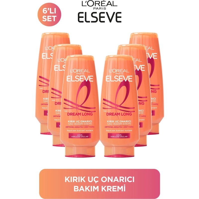 Elseve L'Oreal Paris 6'lı Elseve Dream Long Kolay Tarama Saç Bakım Kremi 250 ml Bakım Yapıcı Etki ile Ekstra Parlaklık