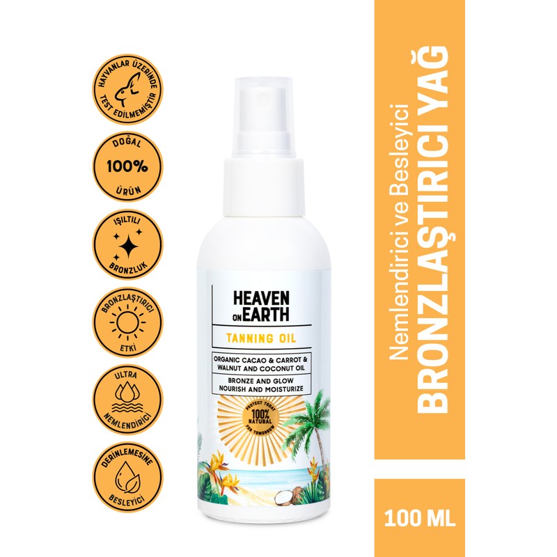 Heaven On Earth %100 Doğal ve Organik Içerikli Vegan Tanning Oil Bronzlaştırıcı YAĞ-100ML