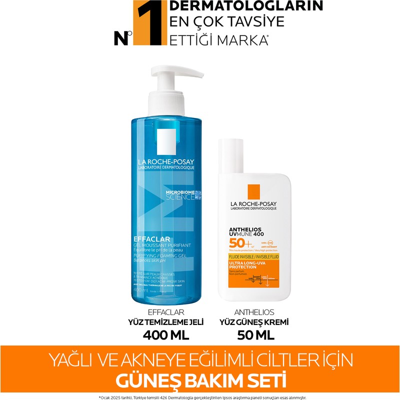 La Roche-Posay Yağlı Ciltler İçin Güneş Bakım Seti 2'li Yüz Temizleme Jeli ve Güneş Kremi