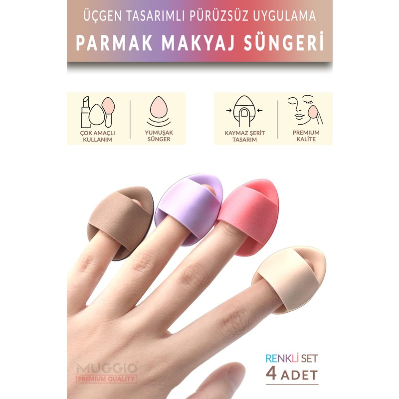 Muggio Parmak Makyaj Süngeri - Mini Puf Kapatıcı Pudra Süngeri 4 Adet