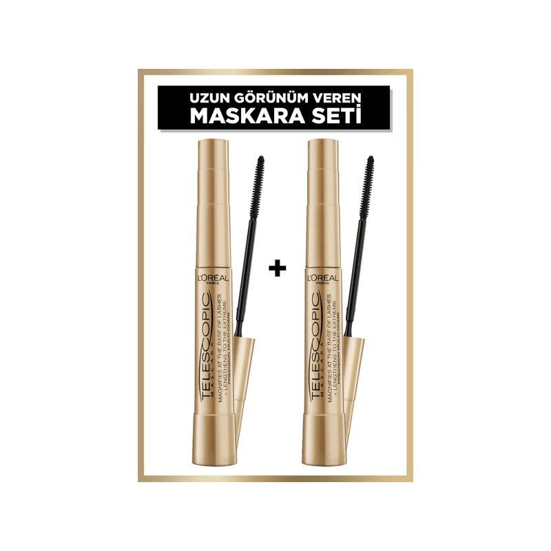 L'oréal Paris Telescopic Maskara Hacim Verici 8 ml Işıltılı Özellikli Siyah 2'li Set
