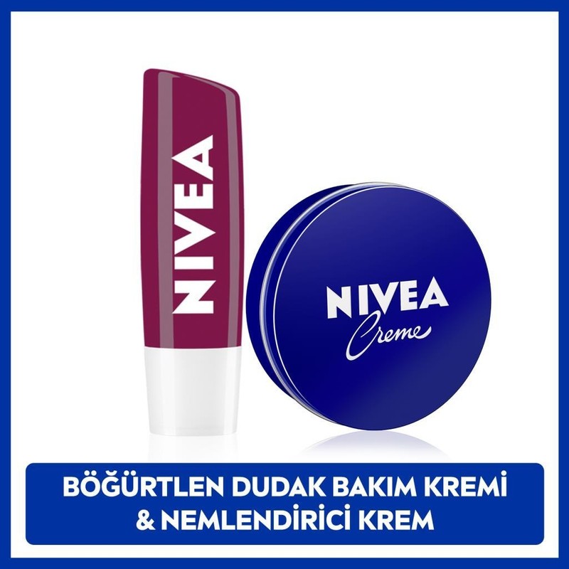 Nivea Creme Nemlendirici 30 ml ve Hafif Bordo Işıltı Pürüzsüz Dudaklar İçin 4.8 gr Dudak Bakım Kremi