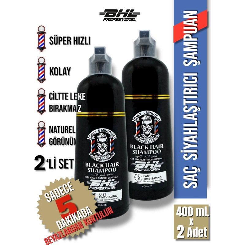 Bhl Siyahlaştırıcı Şampuan Ikili Set / Saç Sakal 400ML. x 2 Adet (800 Ml.)