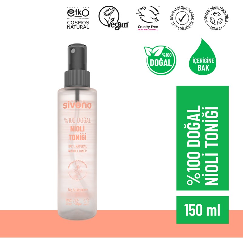 Siveno %100 Doğal Nioli Suyu Kötü Koku Önleyici Arındırıcı Ferahlatıcı Hassas Bölge Toniği 150 ml