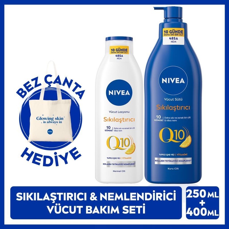 Nivea Q10 Vücut Bakım Sütü 400ML ve Vücut Losyonu 250ML, C Vitamini, 48 Saat Nemlendirici