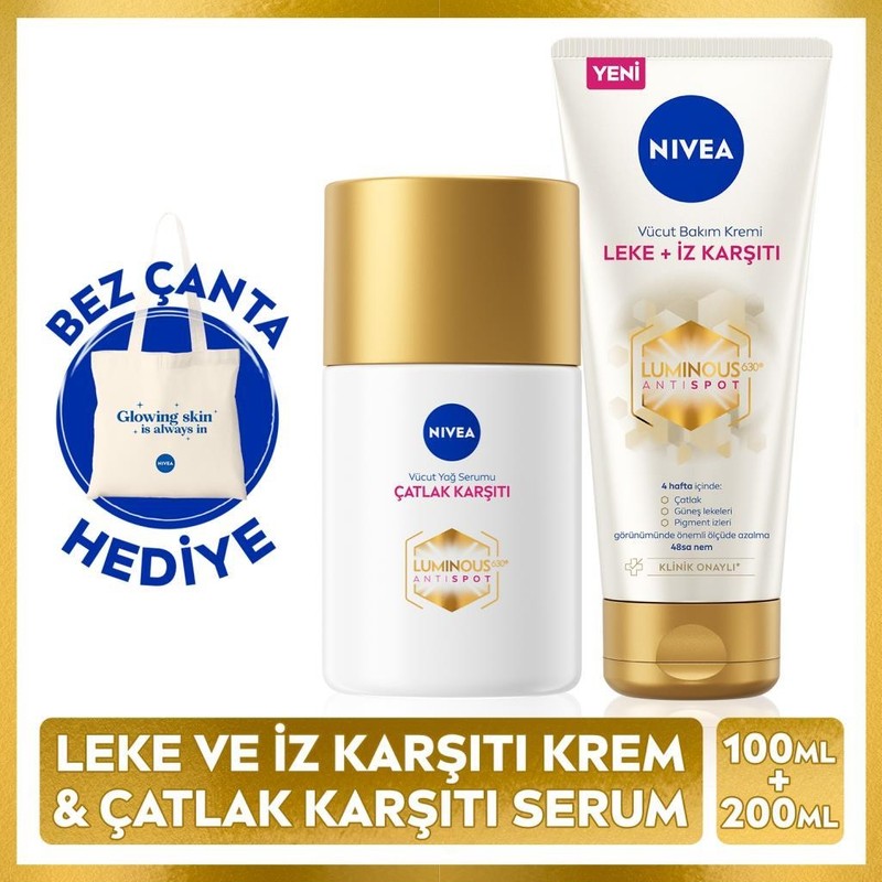 Nivea Luminous630 Çatlak Karşıtı Yağ Serumu 100ml ve Leke İz Karşıtı Vücut Bakım Kremi 200ml, X2 Adet