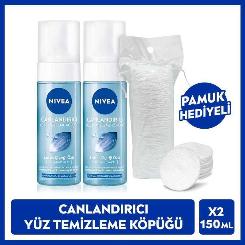Nivea Canlandırıcı Yüz Temizleme Köpüğü 150ml, Lotus Çiçeği, Cildi Temizlerken Kurutmaz, Normal Ciltler, Yüz Bakım, X2 Adet