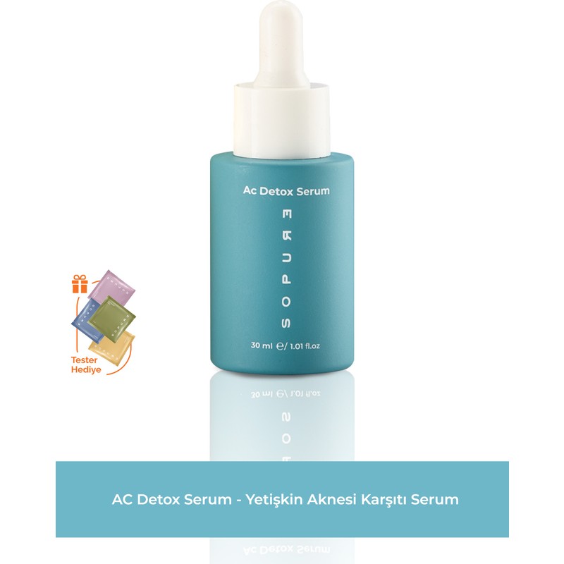 Sopure AC Detox Serum- Sivilce Karşıtı, Azelaik Asit ve Niasinamid İçeren Yetişkin Aknesi ve Gözenek Arındırıcı Retinol Serum-30 ML