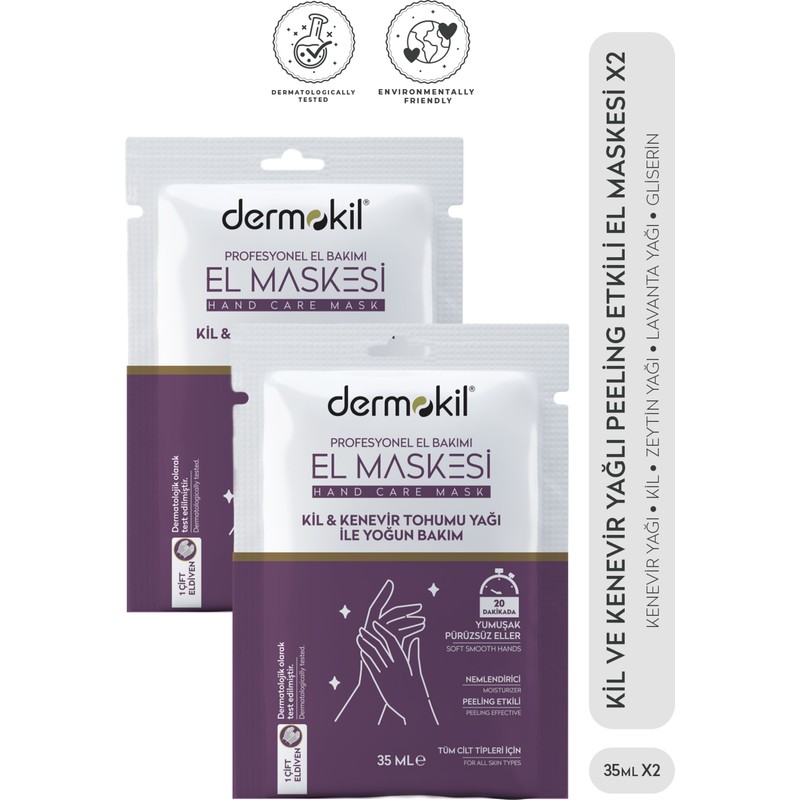 Dermokil Kil ve Kenevir Tohumu Yağlı Peeling Etkili El Maskesi 35 ml x 2 Adet