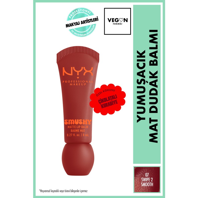 NYX Professional Makeup Smushy Yumuşacık Mat Dudak Balmı 07 Swipe Kadifemsi Mat Görünüm 10 Renk Seçeneği