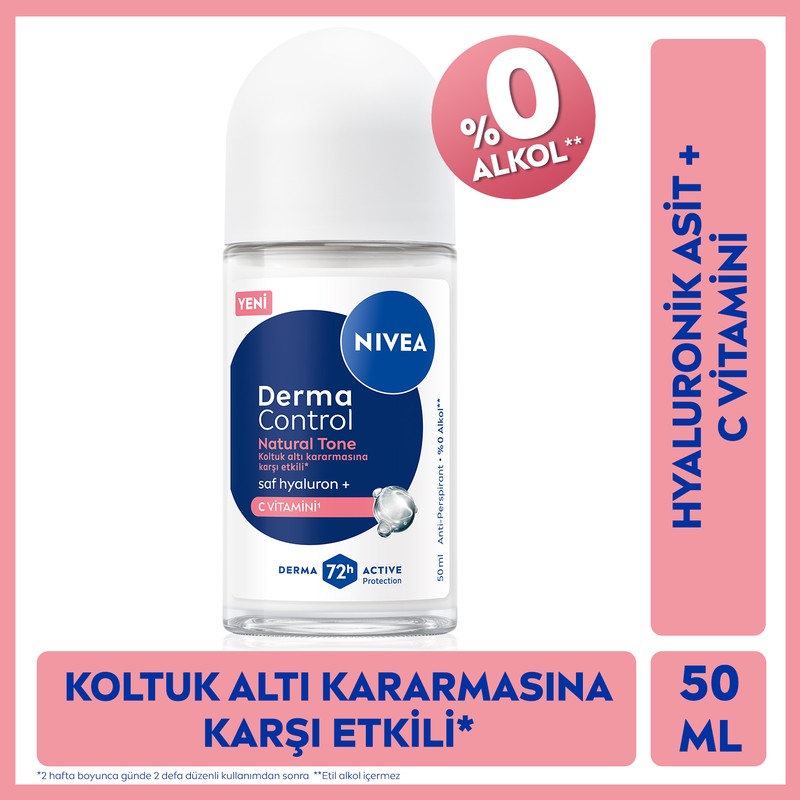 Nivea Kadın Roll On Deodorant Derma Control Natural Tone 50 ml , Koltuk Altı Kararmasına Karşı, C Vitamini