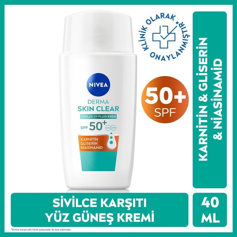 Nivea SPF50 Derma Skin Clear Yüz Kremi 40 Ml, Matlaştırıcı, Karnitin, Gliserin,niasinamid