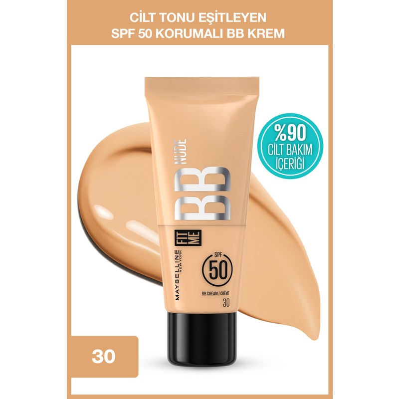 Maybelline New York Fit Me Nude 30 ml Nemlendirici BB Krem SPF50 Tüm Cilt Tipleri İçin Hafif Formül
