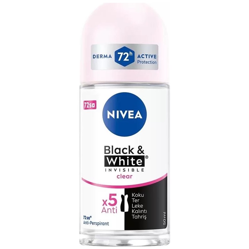 Nivea Kadın Roll On Deodorant Black & White Invisible Clear 72 Saat Anti-Perspirant Koruma 50 ml