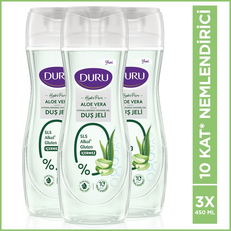Duru Hydro Pure Aloevera Hassas Ciltler için Vegan Duş Jeli 3x450 Ml