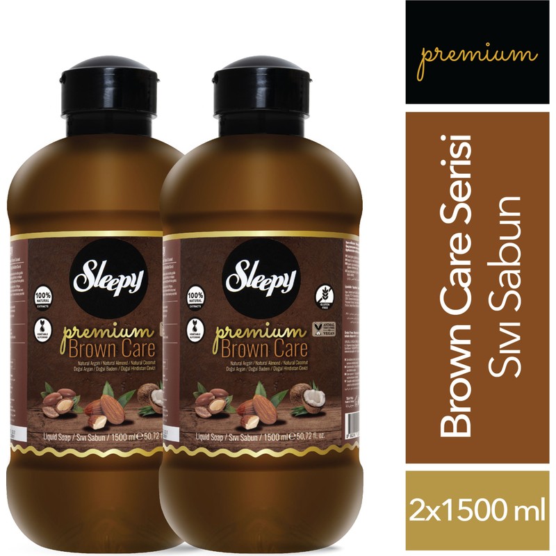 Sleepy Premium Brown Care Serisi Glütensiz Sıvı Sabun 2x1500 ml Tüm Ciltler İçin Doğal Temizlik