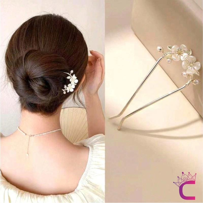 Cinderella Kamelya Çiçeği Tasarım Metal Saç Topuz Tokası 11CM Gold - Vintage Style Kadın Çubuk Topuz Tokası